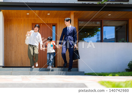 Family members going to school or work 140742980
