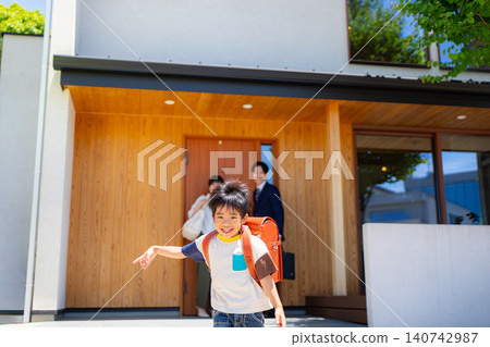 Family members going to school or work 140742987
