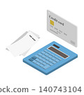 Credit card, calculator, and receipt (isometric) 140743104