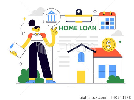 Home Loan Vector Illustration Featuring Mortgage Approval, Property Financing, Interest Rate Planning, Home ownership, and Real Estate Investment 140743128