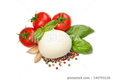 Mozzarella, tomatoes, basil, and spices for cooking, PNG Mozzarella, tomatoes, basil, and spices for cooking, PNG 140743226