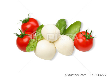 Mozzarella with tomatoes and basil on a flat surface, PNG Mozzarella with tomatoes and basil on a flat surface, PNG 140743227