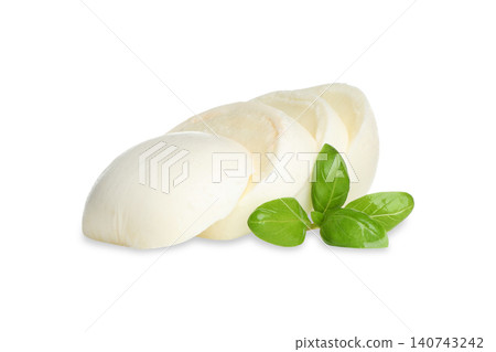 Mozzarella cheese with green basil arranged on display, PNG Mozzarella cheese with green basil arranged on display, PNG 140743242