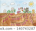 Cats digging for sweet potatoes 140743287