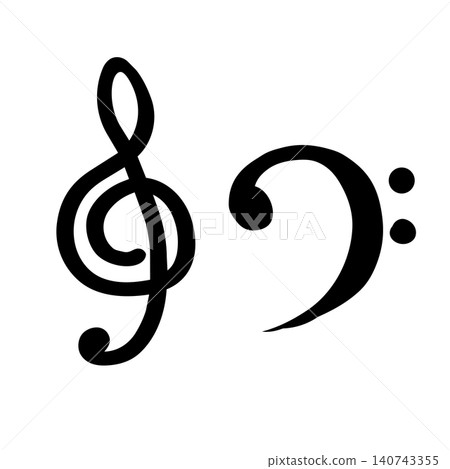 一組簡單的高音譜號和低音譜號插圖。 一組簡單的高音譜號和低音譜號插圖。 140743355