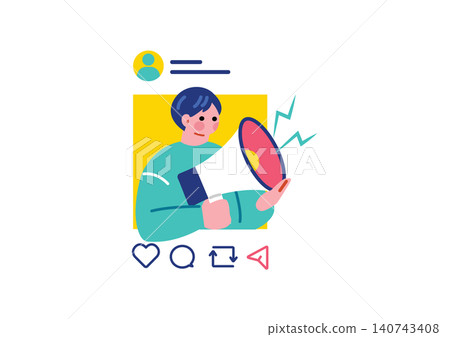 Illustration of a man making an announcement on social media Illustration of a man making an announcement on social media 140743408