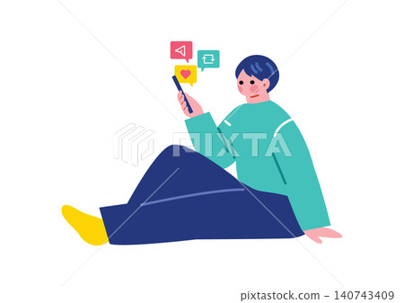 Illustration of a man checking social media Illustration of a man checking social media 140743409