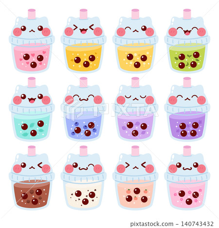 Cute colorful pastel boba milk tea drink Cute colorful pastel boba milk tea drink 140743432