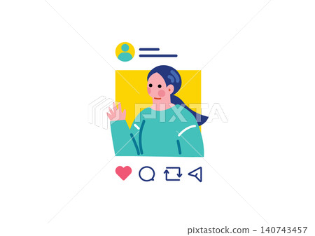 An illustration of a woman posting Sua Sin on social media. 140743457
