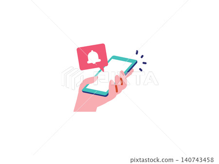 Illustration of a smartphone receiving a notification from social media. 140743458