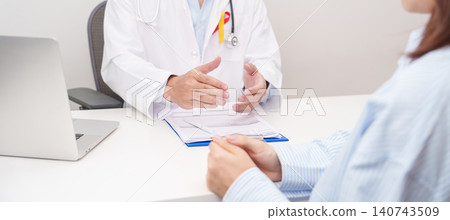 World hepatitis day awareness month, 28 July. Doctor and patient having medical consultation for Red and Yellow ribbon for Liver cancer, Jaundice, Cirrhosis, Failure, Enlarged, Hepatic Encephalopathy 140743509