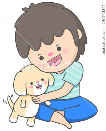 Boy Playing with His Beloved Puppy Boy Playing with His Beloved Puppy 140743545