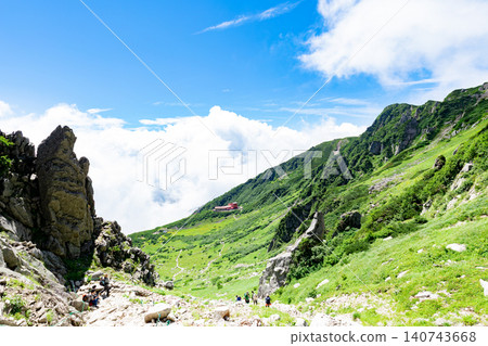 千丈石冰鬥的壯麗景色:從健行步道和天狗岩上看到的全景。 千丈石冰鬥的壯麗景色:從健行步道和天狗岩上看到的全景。 140743668