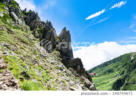 The spectacular view of Senjojiki Cirque: the panoramic view from the hiking trail and Tengu Rock. The spectacular view of Senjojiki Cirque: the panoramic view from the hiking trail and Tengu Rock. 140743671