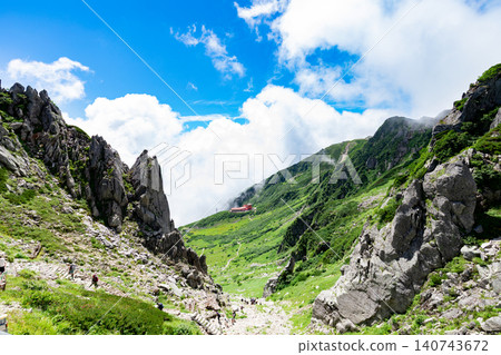 The spectacular view of Senjojiki Cirque: the panoramic view from the hiking trail and Tengu Rock. The spectacular view of Senjojiki Cirque: the panoramic view from the hiking trail and Tengu Rock. 140743672