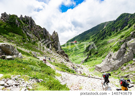 The spectacular view of Senjojiki Cirque: the panoramic view from the hiking trail and Tengu Rock. The spectacular view of Senjojiki Cirque: the panoramic view from the hiking trail and Tengu Rock. 140743679