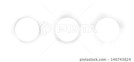 Spray stencil effect circle frame set. Faded dot texture radial shape collection. Stippled grain round border bundle. Rough circular boarder elements for text box, banner, poster, template. Vector 140743824