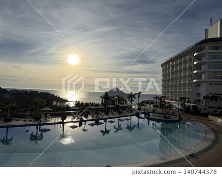 Sunset seen from the pool Sunset seen from the pool 140744378