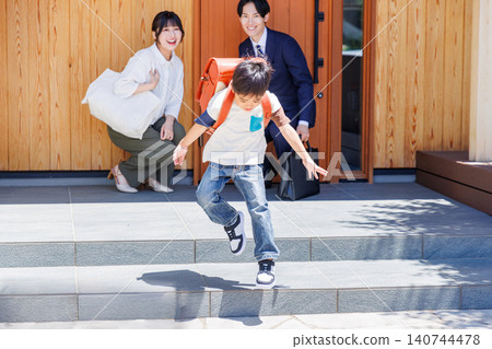 Families going out, elementary school students going to school Families going out, elementary school students going to school 140744478