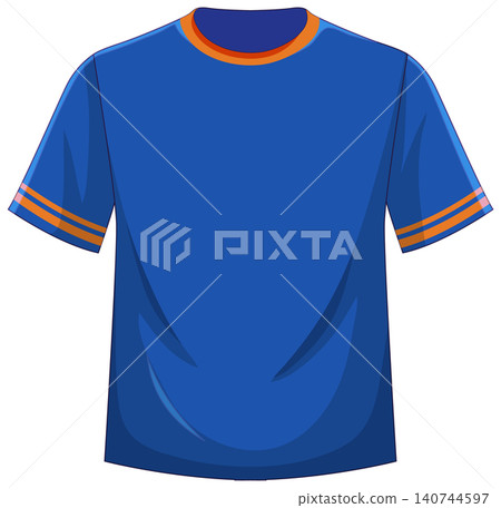 Blue Cricket Jersey with Orange Trim Isolated on White Background 140744597