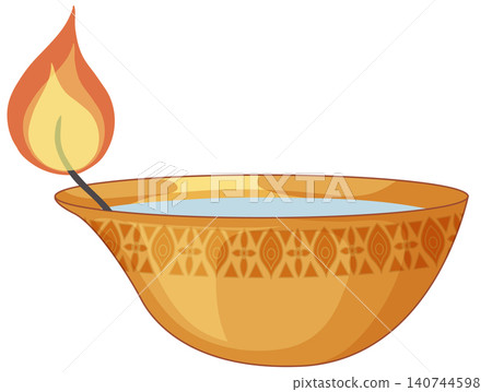 Traditional Decorative Golden Oil Lamp with Burning Wick and Flame Traditional Decorative Golden Oil Lamp with Burning Wick and Flame 140744598