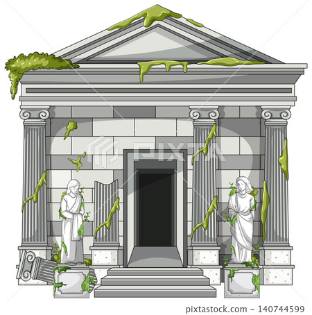Abandoned Classical Mausoleum with Ivy and Crumbling Statues Abandoned Classical Mausoleum with Ivy and Crumbling Statues 140744599