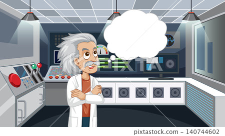 Senior Scientist Thinking with Blank Speech Bubble in High Tech Laboratory Senior Scientist Thinking with Blank Speech Bubble in High Tech Laboratory 140744602
