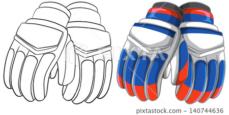Professional Cricket Batting Gloves Vector Illustration in Color and Line Art Professional Cricket Batting Gloves Vector Illustration in Color and Line Art 140744636