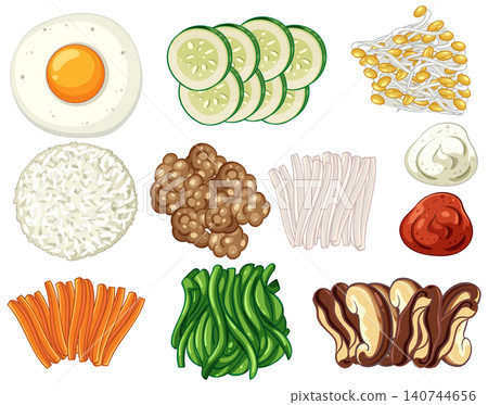 Asian Food Ingredients Vector Set with Rice and Vegetables Asian Food Ingredients Vector Set with Rice and Vegetables 140744656