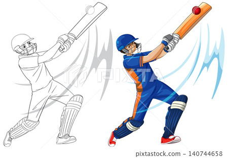 Cricket Batsman Hitting Ball Vector Illustration with Line Art Version Cricket Batsman Hitting Ball Vector Illustration with Line Art Version 140744658