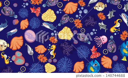 Seamless Cartoon Pattern of Ocean Animals and Coral Reef Life Seamless Cartoon Pattern of Ocean Animals and Coral Reef Life 140744688