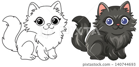 Cute Cartoon Persian Cat Vector Illustration in Color and Line Art Cute Cartoon Persian Cat Vector Illustration in Color and Line Art 140744693