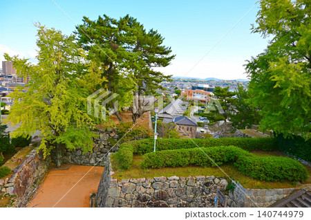 Matsusaka Castle Ruins: View of the town below the castle from the site of the back gate, Matsusaka City Matsusaka Castle Ruins: View of the town below the castle from the site of the back gate, Matsusaka City 140744979