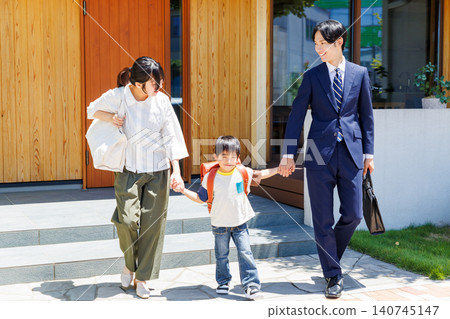 Images of families going out, their homes, going to school, and going to work. 140745147