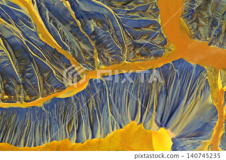 Aerial view of AMD acid mine drainage polluted waters. Natural pattern 140745235