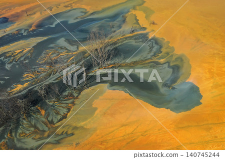 Aerial view of abstract poisonous colorful water background. Natural pattern Aerial view of abstract poisonous colorful water background. Natural pattern 140745244