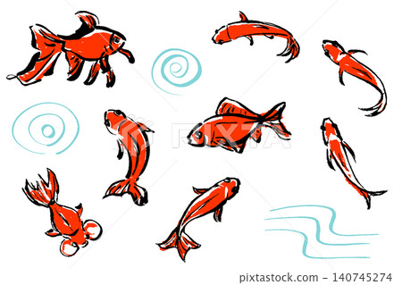 一組手繪風格的金魚插圖。 一組手繪風格的金魚插圖。 140745274