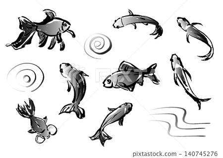 一組手繪風格的金魚插圖。 一組手繪風格的金魚插圖。 140745276