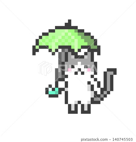 一隻三色貓拿著一把像素化的雨傘 一隻三色貓拿著一把像素化的雨傘 140745503