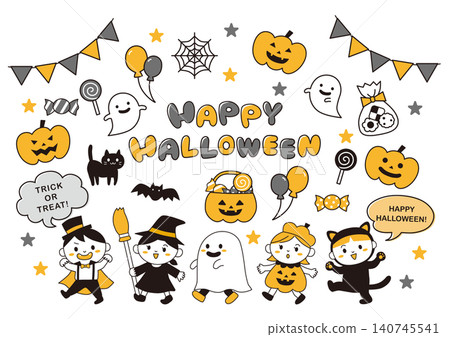 Halloween illustration set featuring children in costumes (2 colors) 140745541