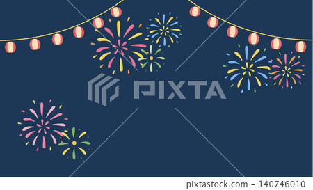 Summer festival flat design banner, summer event background illustration with fireworks and lanterns Summer festival flat design banner, summer event background illustration with fireworks and lanterns 140746010