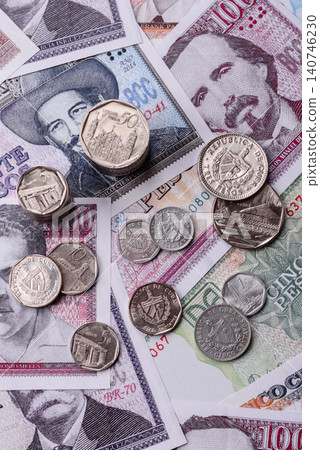 Cuba paper money, peso in various denominations. Cuba money 140746230