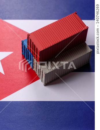 Cargo containers on the Cuba flag as a conceptual backdrop for goods export. Cargo containers Cargo containers on the Cuba flag as a conceptual backdrop for goods export. Cargo containers 140746269