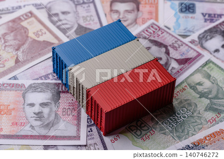 Cargo containers on the Cuba flag as a conceptual backdrop for goods export. Cargo containers Cargo containers on the Cuba flag as a conceptual backdrop for goods export. Cargo containers 140746272