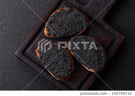 Black caviar from beluga or sturgeon, an expensive delicacy for sandwiches. Black caviar 140746510