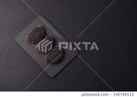 Black caviar from beluga or sturgeon, an expensive delicacy for sandwiches. Black caviar 140746515