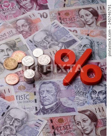The percentage sign on cash as a concept for inflation, deposits, or tax. The percentage sign The percentage sign on cash as a concept for inflation, deposits, or tax. The percentage sign 140746791