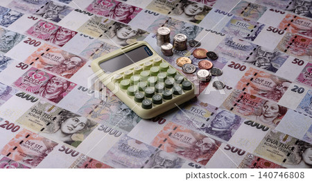 Czech paper money, koruna or crown, in various denominations for financial exchange. Czech koruna Czech paper money, koruna or crown, in various denominations for financial exchange. Czech koruna 140746808