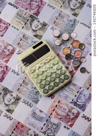Czech paper money, koruna or crown, in various denominations for financial exchange. Czech koruna 140746809