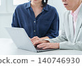 An elderly man learning to use a computer and his daughter teaching him. 140746930